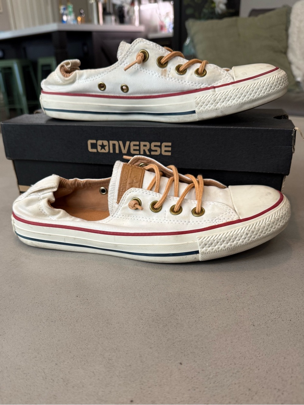 Converse Kids White Canvas Low-Top Slip-On Sneakers with Tan Accents